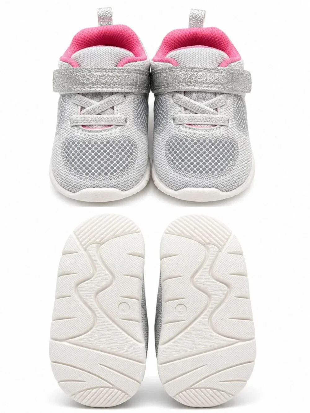 Carter’s Toddler Girl Sneakers Silver Glitter Shoes Size 4M Baby Walking